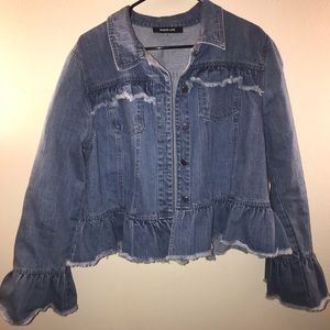 NWOT Ruffle Denim Peplum Jacket